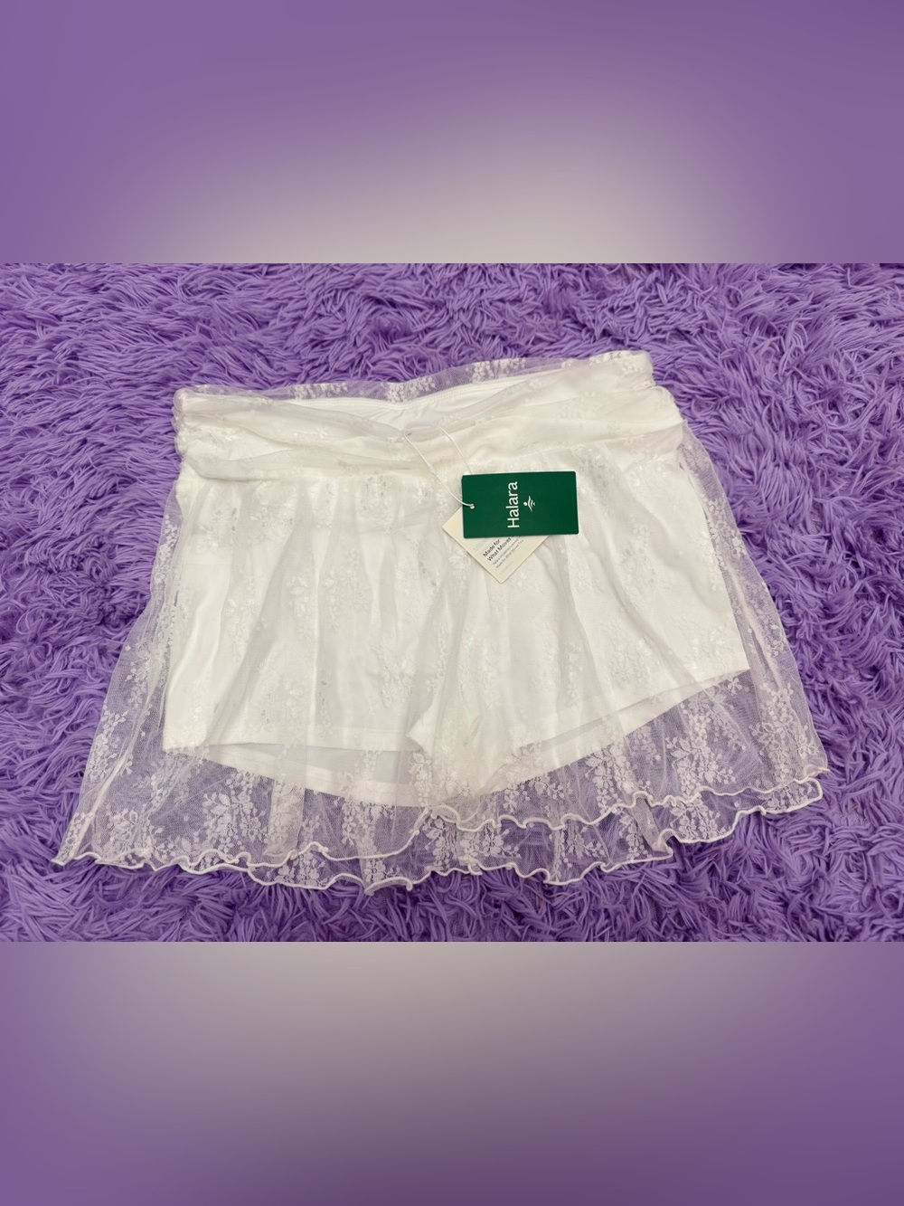 HALARA White Sheer Lace Overlay Shorts